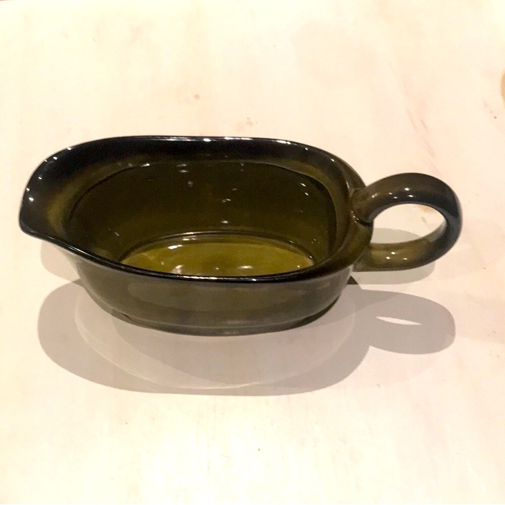 Vintage Olive Green Ceramic Gravy Boat